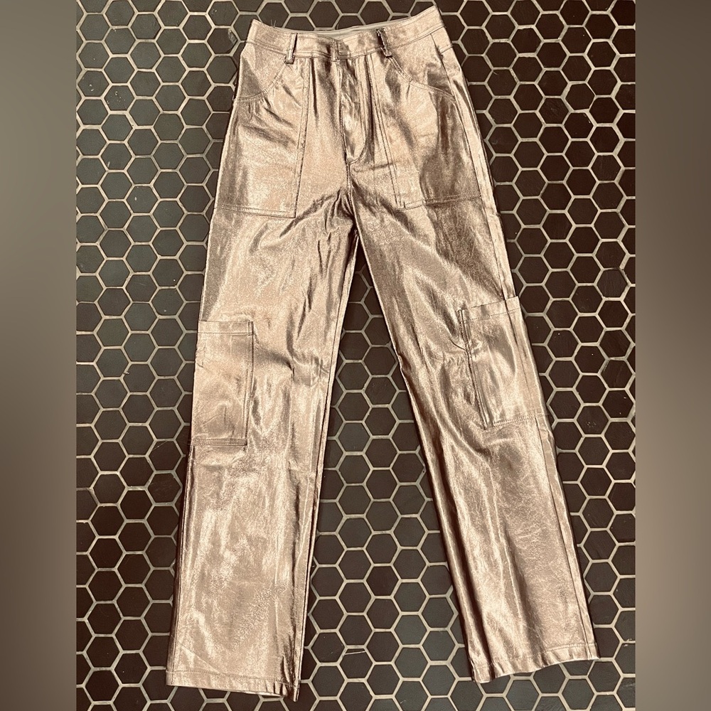 Metallic Straight Leg Pants in Champagne Gold